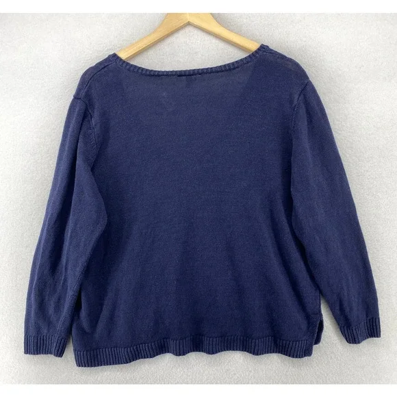 EILEEN FISHER Sweater XL Organic Linen Boxy V-Neck Pullover Jumper Blue - Picture 3 of 11